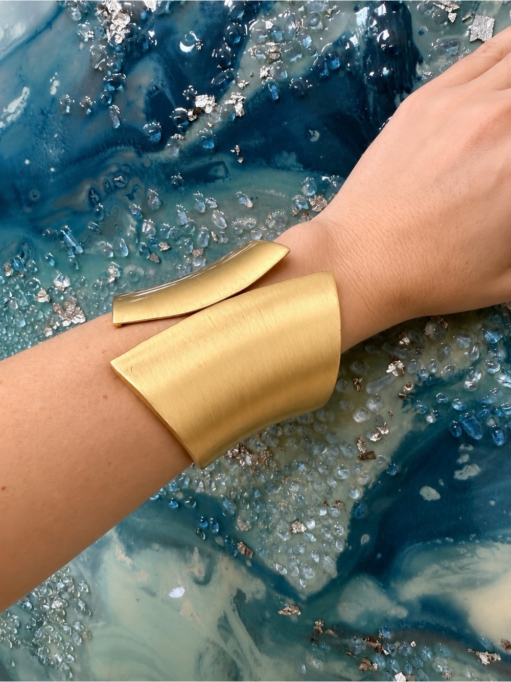 Gold Metal Asymmetrical Cuff Bracelet Hinged Closure